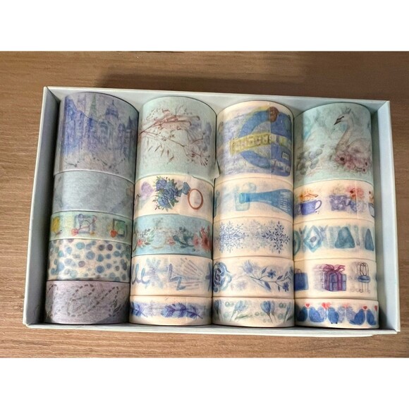 20 Rolls Blue Washi Tape (Slightly Used) Junk Journal Diary Craft Gift Wrap - Picture 1 of 7